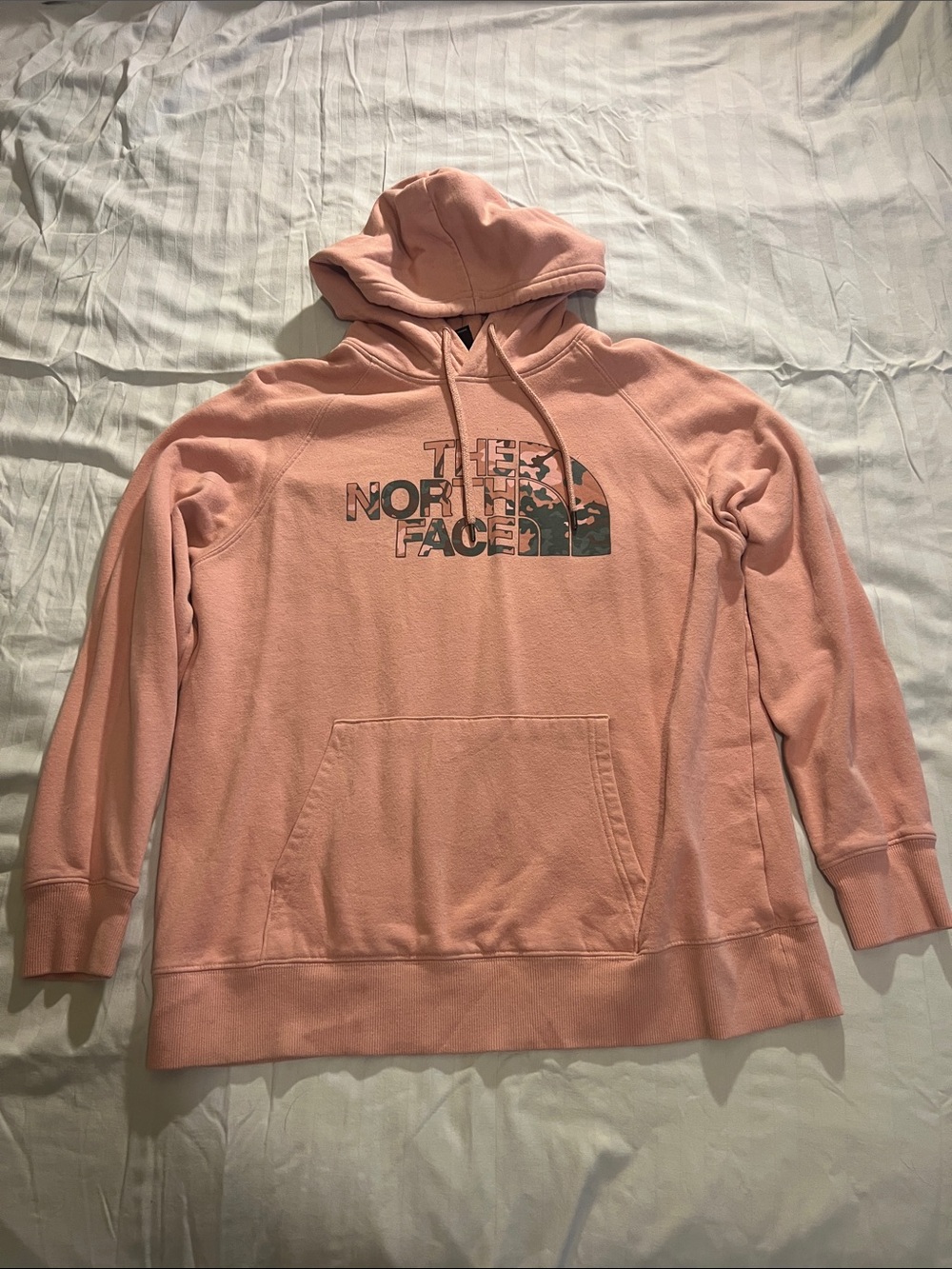 The North Face Light Pink Hoodie with Camo Logo